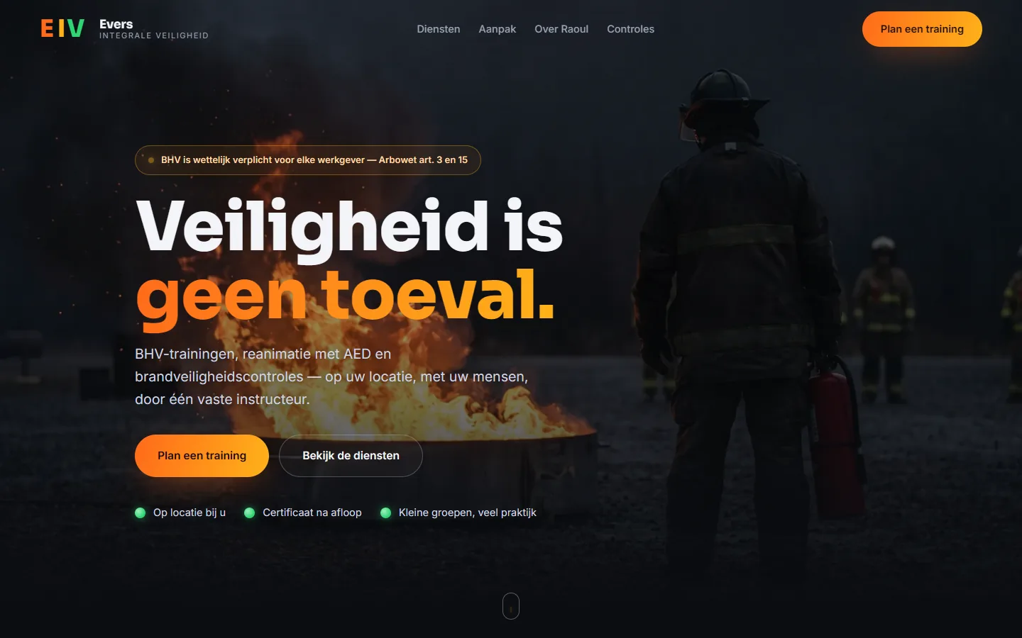 Schermafbeelding van de site van Evers Integrale Veiligheid