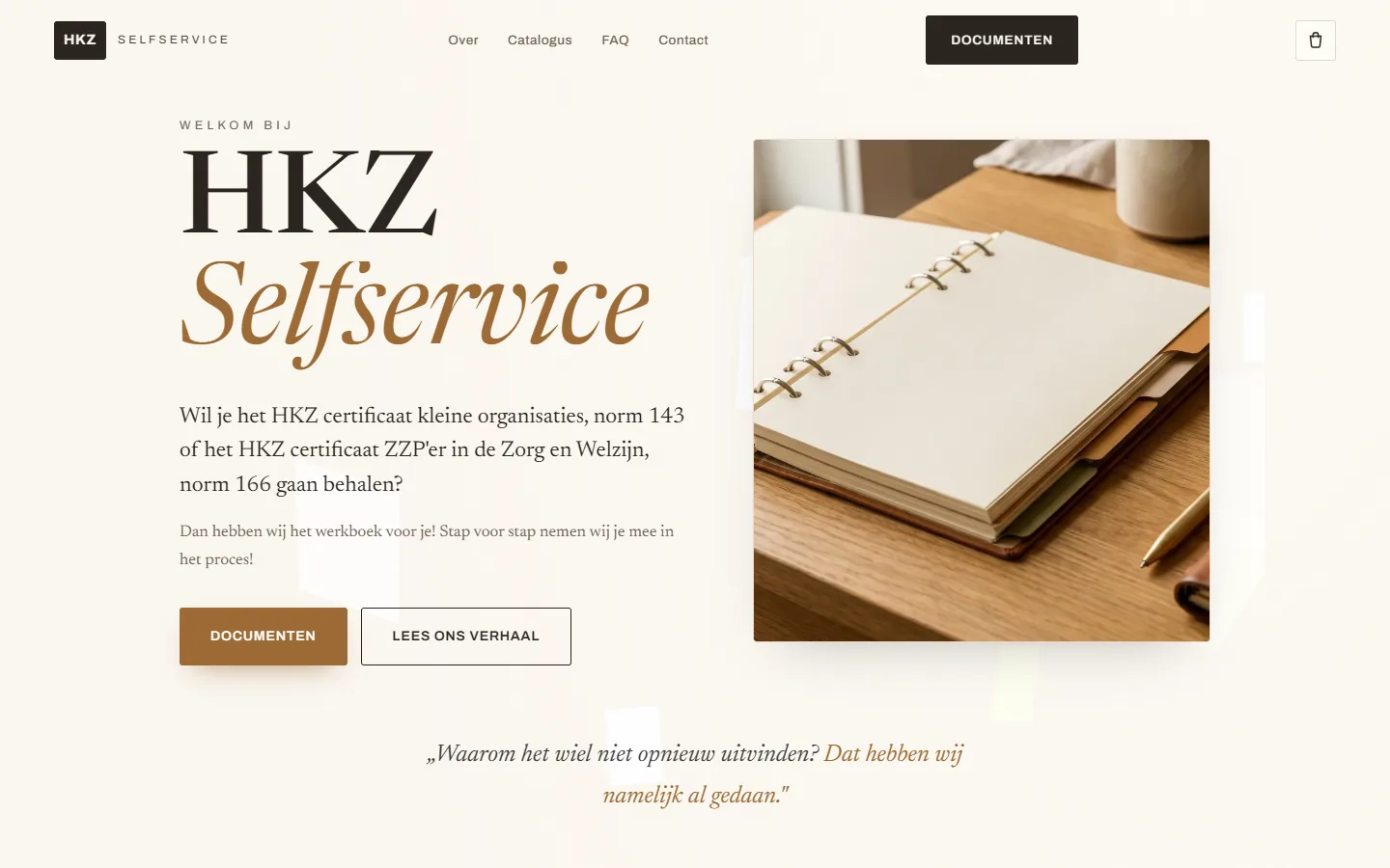 Schermafbeelding van het ontwerpvoorstel voor HKZ Selfservice