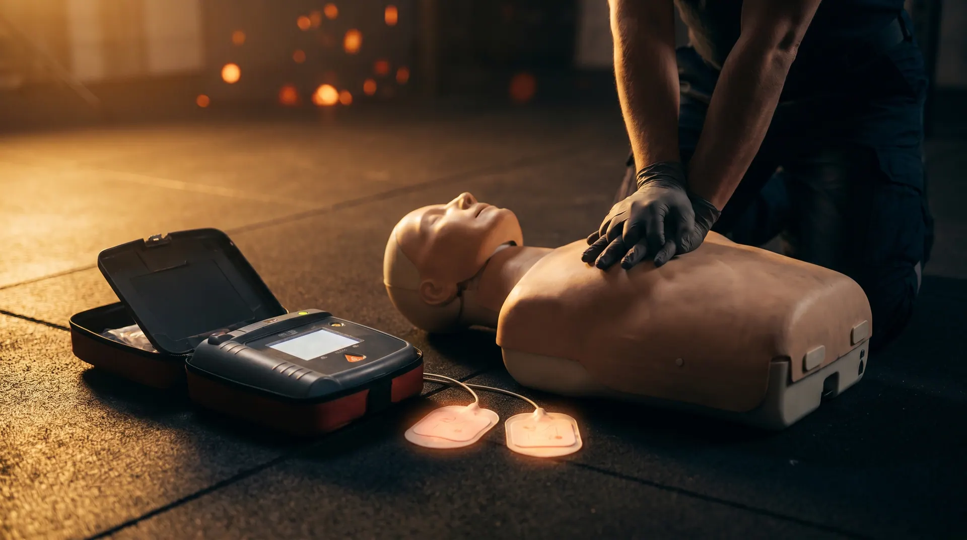 Reanimatietraining met een AED op een oefenpop